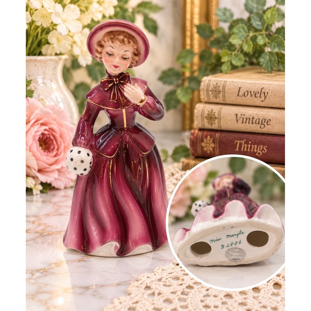 Vintage NAPCO Japan Miss Marple Lady Figurine B2886 Victorian Cottagecore MCM